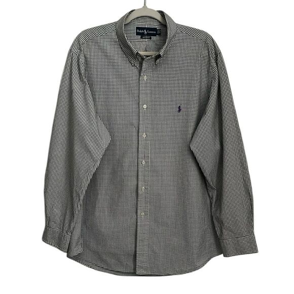 Ralph Lauren Custom Fit Men's Button Down Shirt Black White Gingham Plaid Size L - Picture 1 of 11